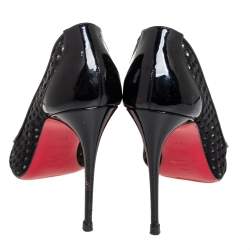 Pre Owned Christian Louboutin Black Fabric And Patent Leather Pointed Toe Pumps Size 38.5
