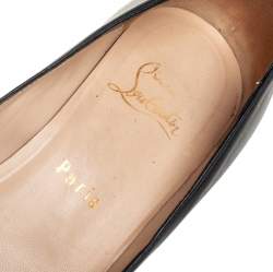 Pre Owned Christian Louboutin Black Leather Riveto Peep Toe Wedge Sandals Size 38