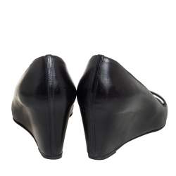 Pre Owned Christian Louboutin Black Leather Riveto Peep Toe Wedge Sandals Size 38