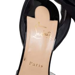Pre Owned Christian Louboutin Black PVC And Lace Up Spikaqueen Studded Accent Wrap Up Pumps Size 38.5