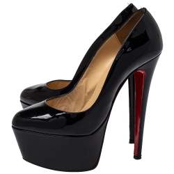 Pre Owned Christian Louboutin Black Patent Leather Daffodile Platform Pumps Size 38