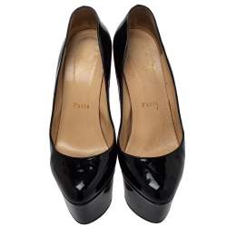 Pre Owned Christian Louboutin Black Patent Leather Daffodile Platform Pumps Size 38