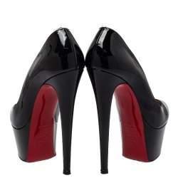 Pre Owned Christian Louboutin Black Patent Leather Daffodile Platform Pumps Size 38