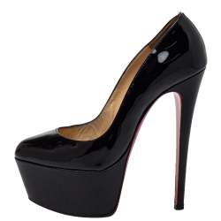 Pre Owned Christian Louboutin Black Patent Leather Daffodile Platform Pumps Size 38