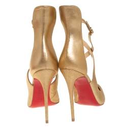 Pre Owned Christian Louboutin Gold Leather Marlena Rock Pointed Toe Pumps Size 38.5
