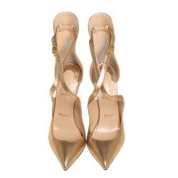 Pre Owned Christian Louboutin Gold Leather Marlena Rock Pointed Toe Pumps Size 38.5