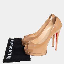 Christian Louboutin Beige Patent Leather Palais Royal Peep Toe Platform Pumps Size 40.5