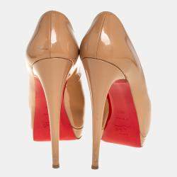 Christian Louboutin Beige Patent Leather Palais Royal Peep Toe Platform Pumps Size 40.5