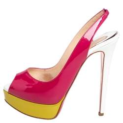 Pre Owned Christian Louboutin Multicolor  Patent Leather Lady Peep Sandals Size 36.5