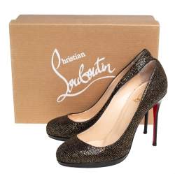 مملوكة مسبقًا حذاء كعب عالي كريستيان لوبوتان فيلو غليتر ولوريكس ذهبي/أسود مقاس 39