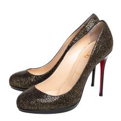 مملوكة مسبقًا حذاء كعب عالي كريستيان لوبوتان فيلو غليتر و لوريكس ذهبي/أسود مقاس 39