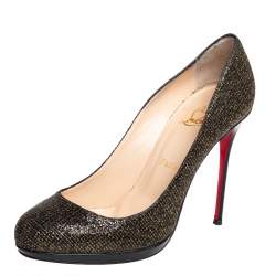 مملوكة مسبقًا حذاء كعب عالي كريستيان لوبوتان فيلو غليتر ولوريكس ذهبي/أسود مقاس 39