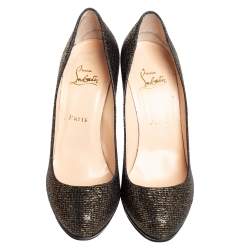 مملوكة مسبقًا حذاء كعب عالي كريستيان لوبوتان فيلو غليتر ولوريكس ذهبي/أسود مقاس 39