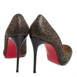 مملوكة مسبقًا حذاء كعب عالي كريستيان لوبوتان فيلو غليتر ولوريكس ذهبي/أسود مقاس 39