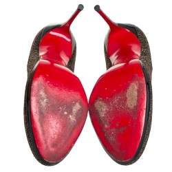 مملوكة مسبقًا حذاء كعب عالي كريستيان لوبوتان فيلو غليتر ولوريكس ذهبي/أسود مقاس 39