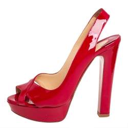 Pre Owned Christian Louboutin Red Patent Leather Soso Crisscross Sandals Size 37.5