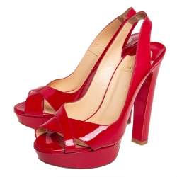 Pre Owned Christian Louboutin Red Patent Leather Soso Crisscross Sandals Size 37.5