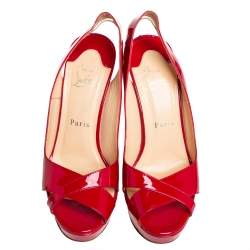 Pre Owned Christian Louboutin Red Patent Leather Soso Crisscross Sandals Size 37.5