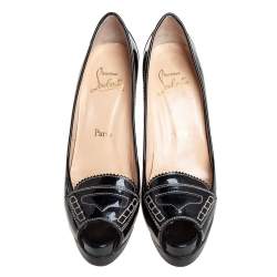 مملوكة مسبقًا Christian Louboutin Black Patent Leather Peniche Peep-Toe Pumps Size 38.5