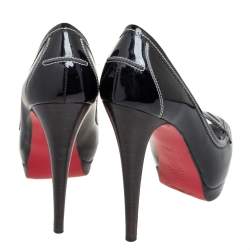مملوكة مسبقًا Christian Louboutin Black Patent Leather Peniche Peep-Toe Pumps Size 38.5