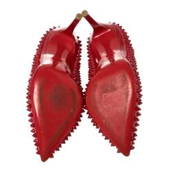 Pre Owned Christian Louboutin Red Patent Leather Pigalle Spikes Pumps Size 37.5