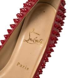 Pre Owned Christian Louboutin Red Patent Leather Pigalle Spikes Pumps Size 37.5