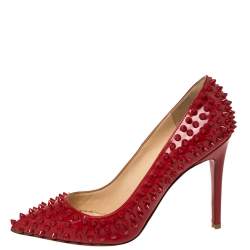 Pre Owned Christian Louboutin Red Patent Leather Pigalle Spikes Pumps Size 37.5