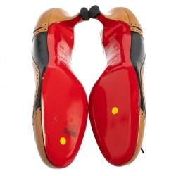 Pre Owned Christian Louboutin Brown/Black Brogue Leather Lady Twist Pumps Size 36