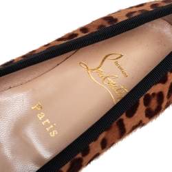 Pre Owned Christian Louboutin Brown/Beige Leopard Print Calf Hair Bow Ballet Flats Size 37