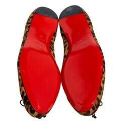 Pre Owned Christian Louboutin Brown/Beige Leopard Print Calf Hair Bow Ballet Flats Size 37