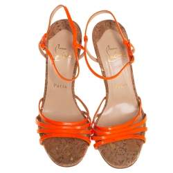 Pre Owned Christian Louboutin Orange Leather Belbride Ankle Strap Sandals Size 38.5