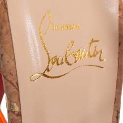 Pre Owned Christian Louboutin Orange Leather Belbride Ankle Strap Sandals Size 38.5