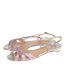 Pre Owned Christian Louboutin Pink Metallic Leather Lady Strass Crystal Embellished Flats Size 36