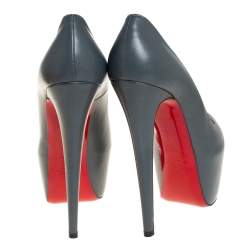 Pre Owned حذاء كعب عالي كريستيان لوبوتان نعل سميك دافوديل جلد رمادي داكن مقاس 38