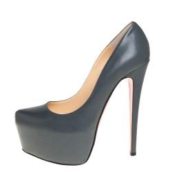 Pre Owned حذاء كعب عالي كريستيان لوبوتان نعل سميك دافوديل جلد رمادي داكن مقاس 38