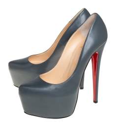 Pre Owned حذاء كعب عالي كريستيان لوبوتان نعل سميك دافوديل جلد رمادي داكن مقاس 38