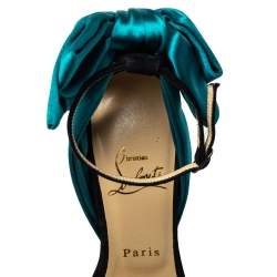 Pre Owned Christian Louboutin Turquoise Vampanodo Satin Bow Sandals Size 35.5