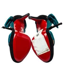 Pre Owned Christian Louboutin Turquoise Vampanodo Satin Bow Sandals Size 35.5