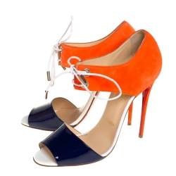 Pre Owned Christian Louboutin Two Tone Patent Leather and Suede Mayerling Sandals Size 39.5