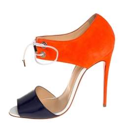 Pre Owned Christian Louboutin Two Tone Patent Leather and Suede Mayerling Sandals Size 39.5