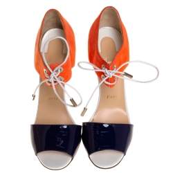 Pre Owned Christian Louboutin Two Tone Patent Leather and Suede Mayerling Sandals Size 39.5