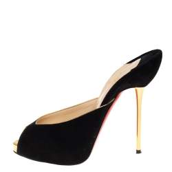 Pre Owned Christian Louboutin Black Suede Peep Toe Mules Size 36.5