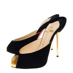 Pre Owned Christian Louboutin Black Suede Peep Toe Mules Size 36.5