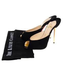 Pre Owned Christian Louboutin Black Suede Peep Toe Mules Size 36.5