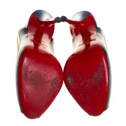 Pre Owned Christian Louboutin Tricolor Patent Leather And PVC Paulina Pointed Toe Slingback Sandals Size 36