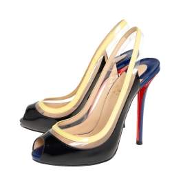 Pre Owned Christian Louboutin Tricolor Patent Leather And PVC Paulina Pointed Toe Slingback Sandals Size 36
