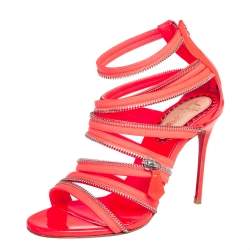 Christian Louboutin Neon Pink Fabric And Leather Unzip Booties Size 36.5