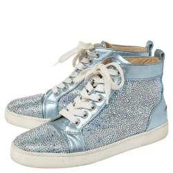 Christian Louboutin Blue Leather Embellished High Top Sneakers Size 38