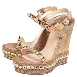 Pre Owned Christian Louboutin Multicolor Cork Cataclou Wedge Sandals Size 38