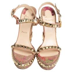 Pre Owned Christian Louboutin Multicolor Cork Cataclou Wedge Sandals Size 38